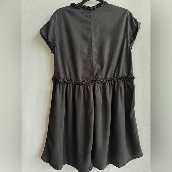 Zara Black Ruffle Trim Loose Fit Mini Dress | Lyocell | Size S - Picture 5 of 8